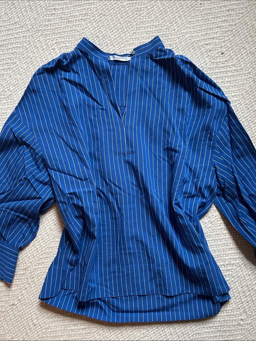 M.M. Lafleur New York Royal Blue Pinstripe V-Neck Blouse